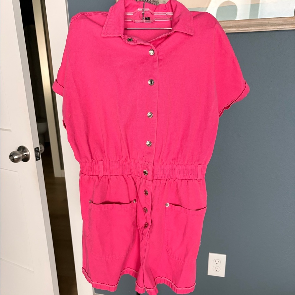 Pink Short Sleeve Romper - 100% Cotton